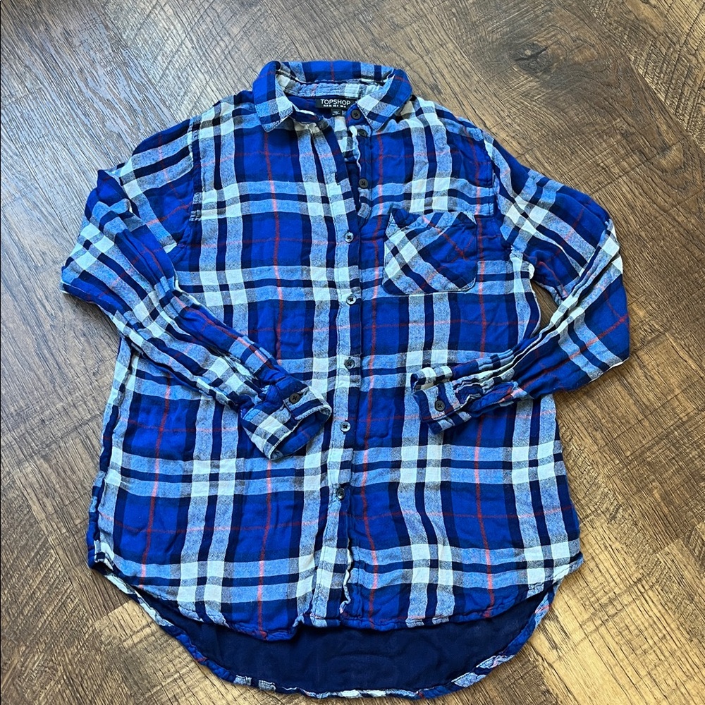 Topshop Blue Plaid Button Down Shirt